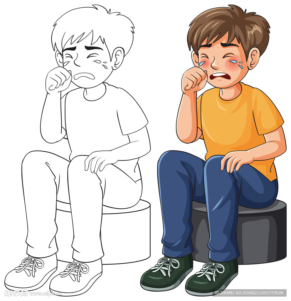 男孩哭插画