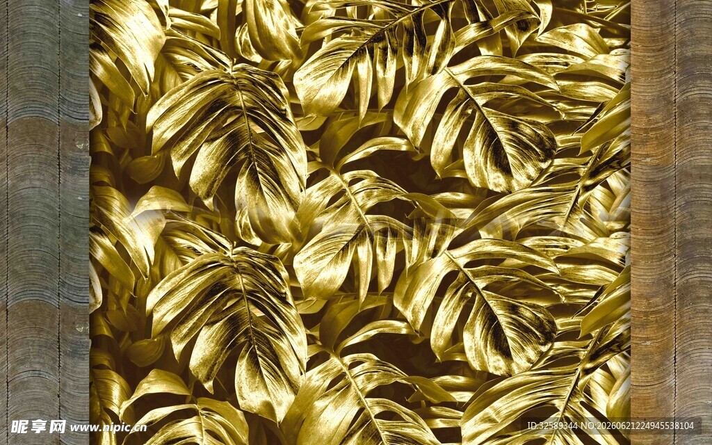 金色叶片纹理装饰图案