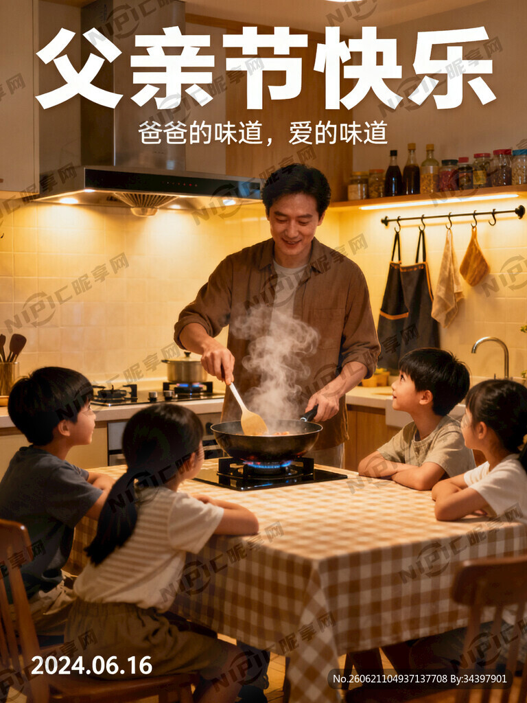 父亲节海报 父亲在厨房里面做饭