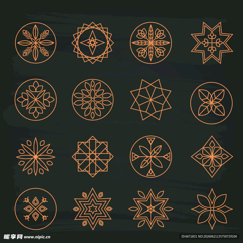 精美金色几何雪花图案集合