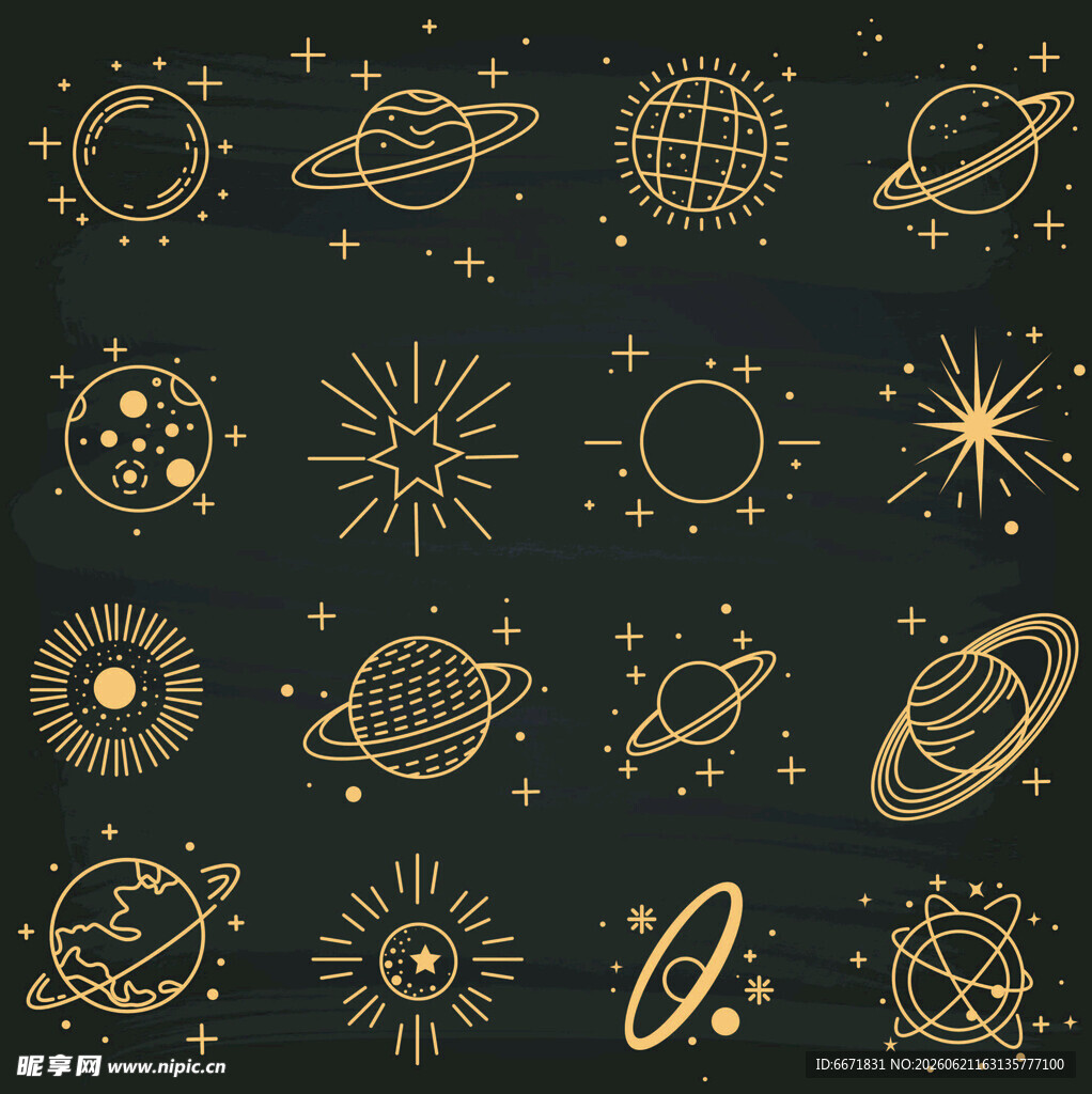 金色宇宙天体图标集合