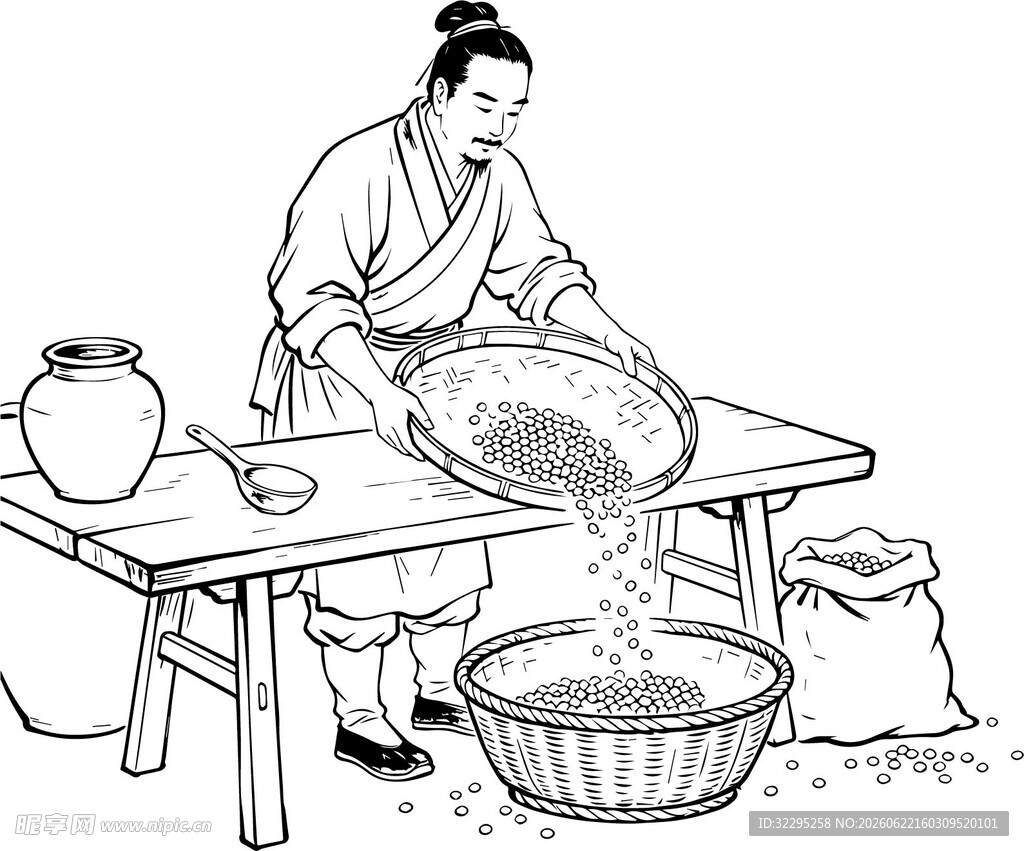 挑选黄豆线稿