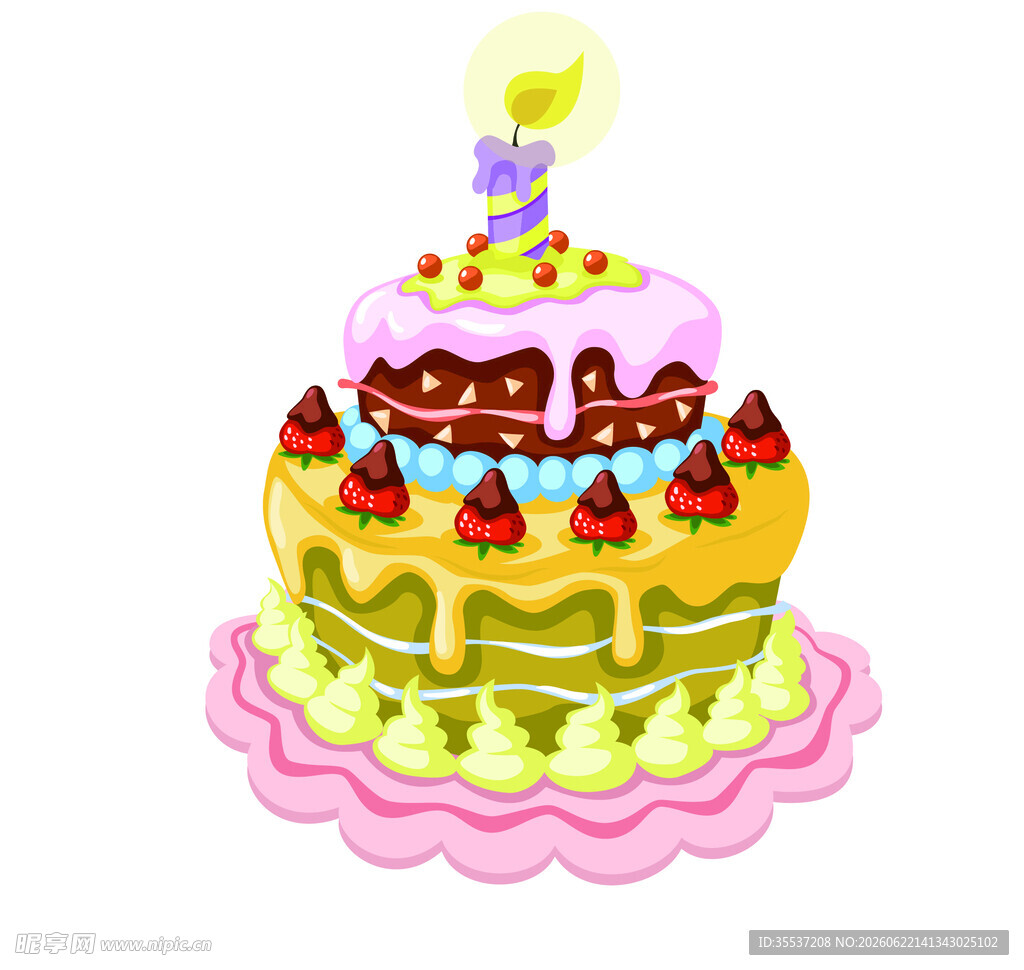 可爱双层水果装饰生日蛋糕