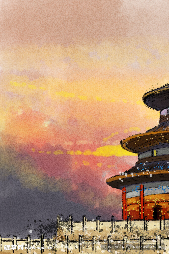 夕阳下的古建筑美景