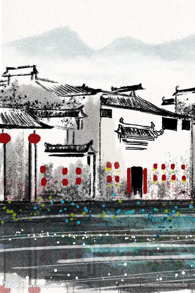 水墨江南古村落景致
