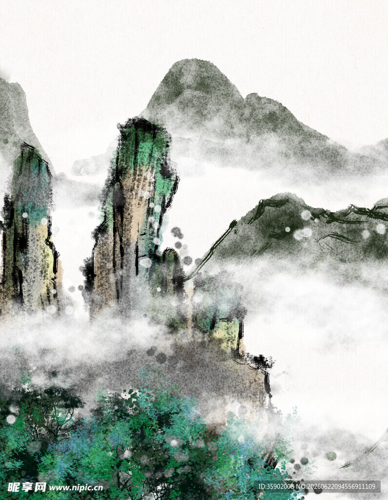 水墨山川云雾缭绕奇景