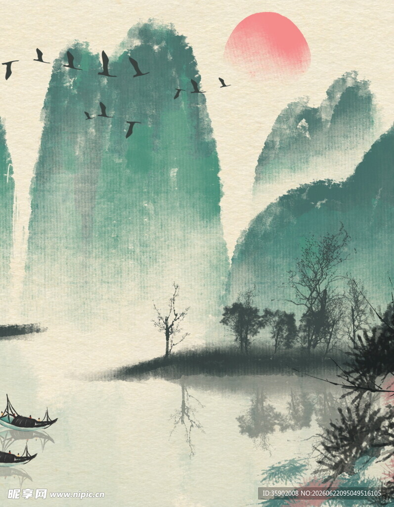 水墨山水间的静谧风光