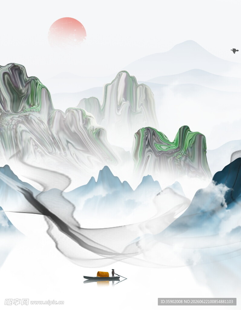 水墨山水扁舟图