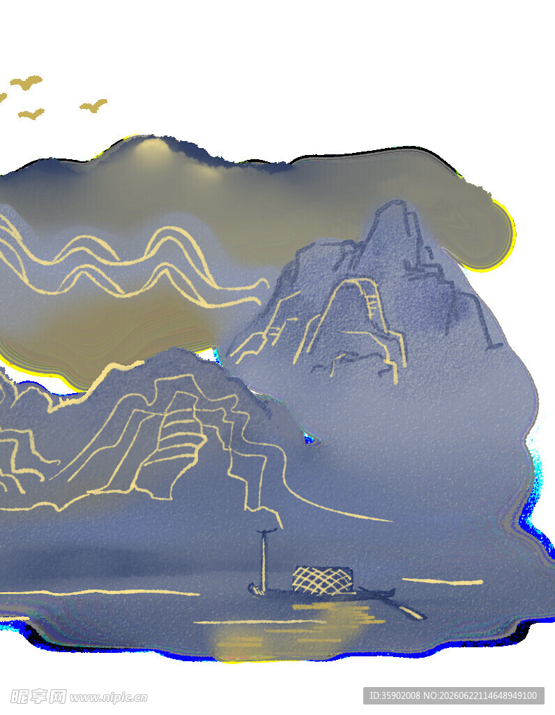水墨山水风景插画