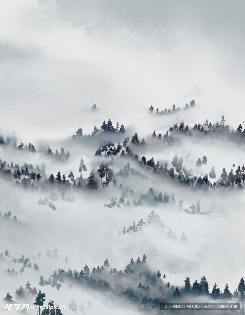 水墨山水间的朦胧景致