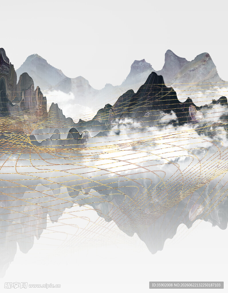 水墨山水倒影景观图
