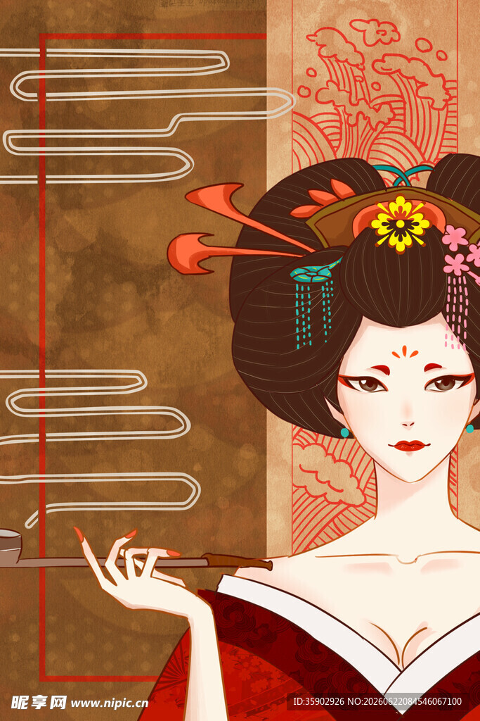 古典和风艺伎形象插画