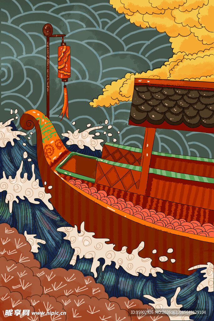 古风海船破浪前行