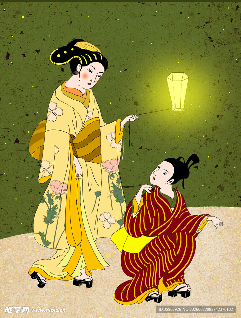 古代女子与孩童互动场景