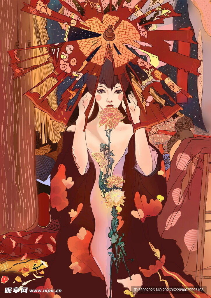 复古风格女性艺术插画