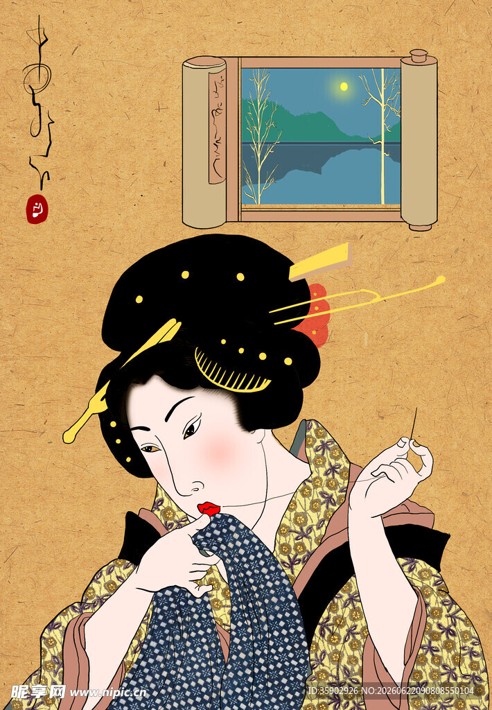 古典和服女子优雅姿态