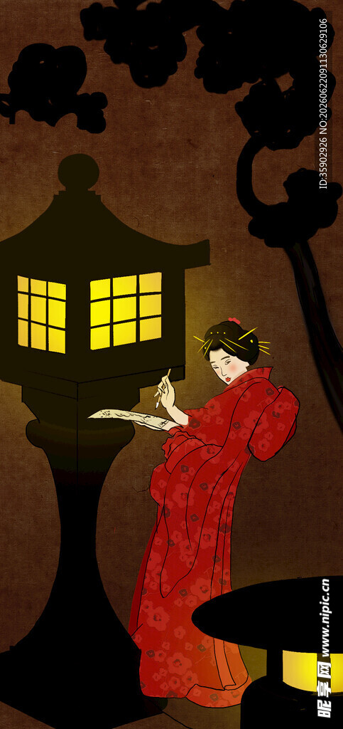 月夜吹笛的古风红衣女子