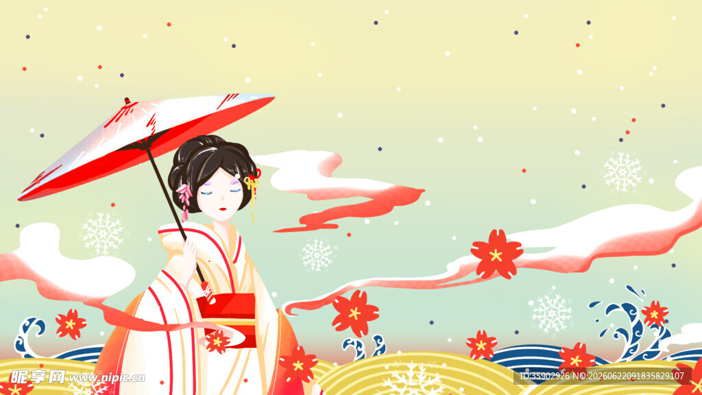 古风少女撑伞赏景