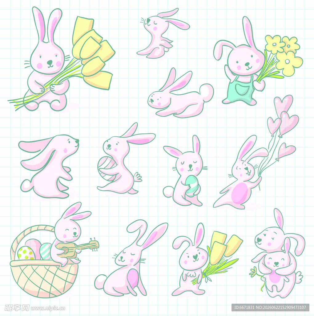 可爱兔子插画图案集合