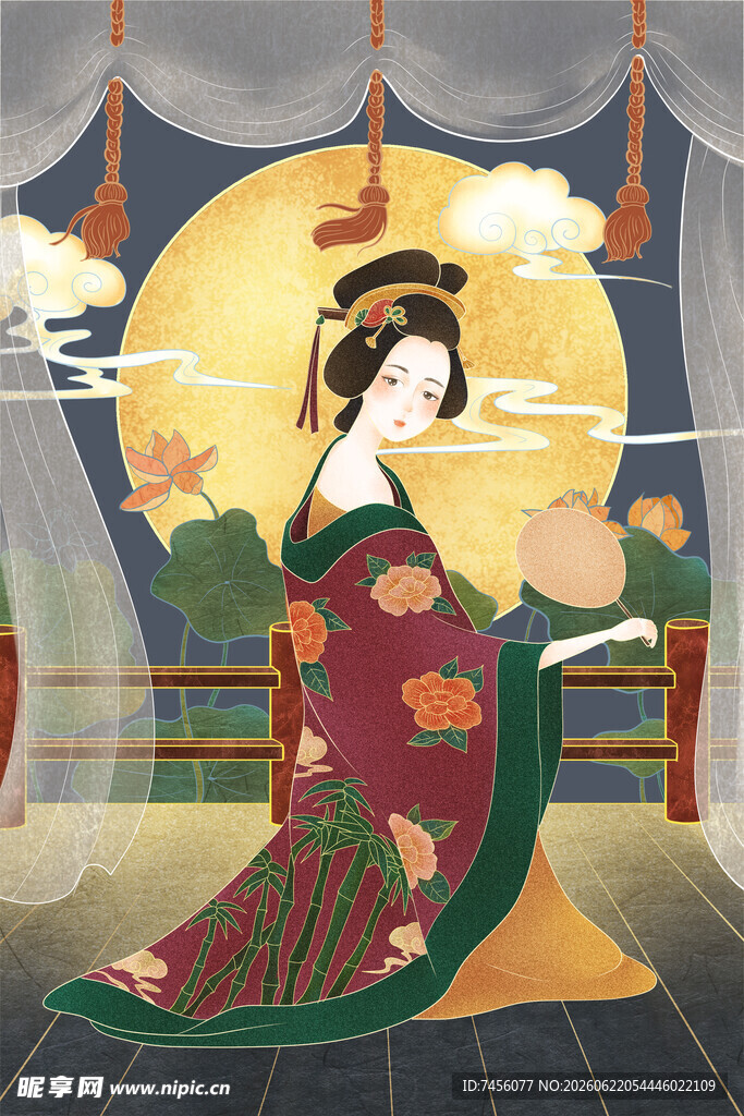 古典和服女子优雅赏景