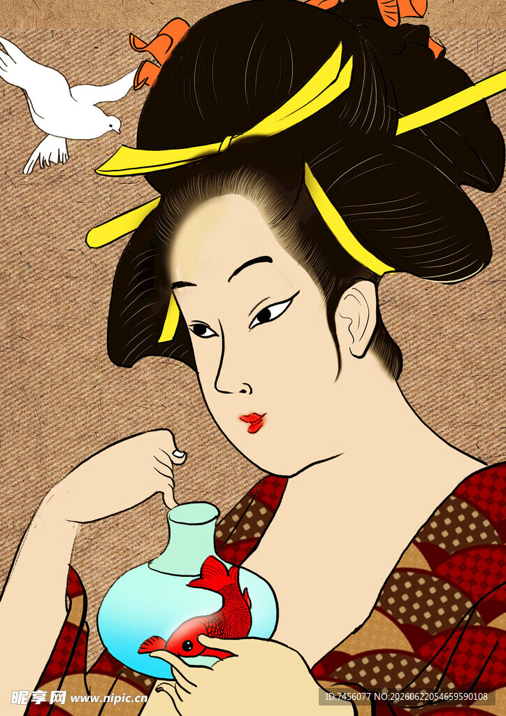 艺伎赏鱼图