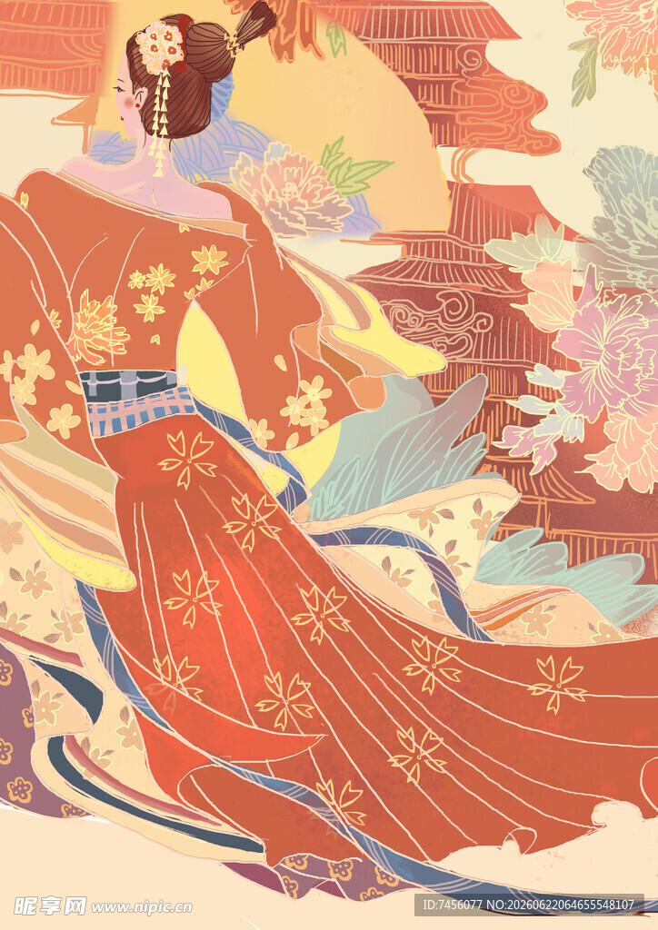 古风女子飘逸红衣美如画