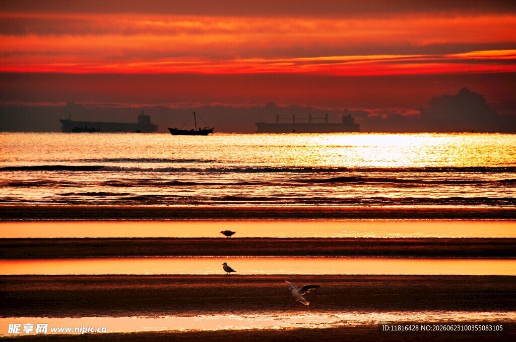 夕阳下的海边绝美风光