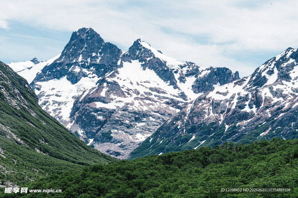 壮丽雪山与葱郁山谷景色