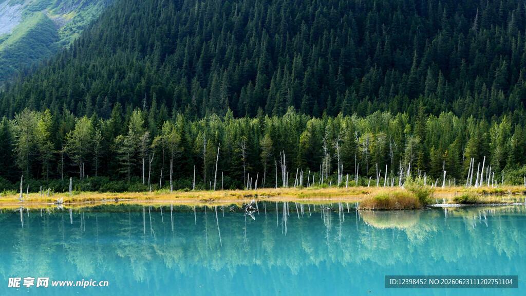 湖畔青山绿水美景如画