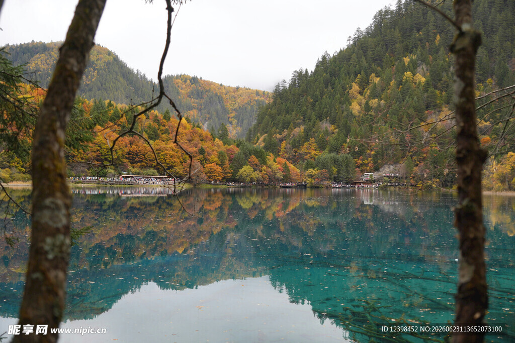 秋日九寨的静谧湖光山色