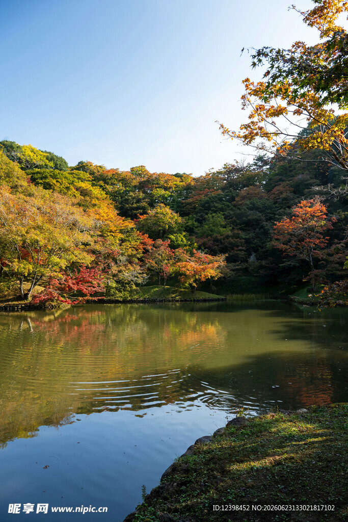 秋日湖畔斑斓美景