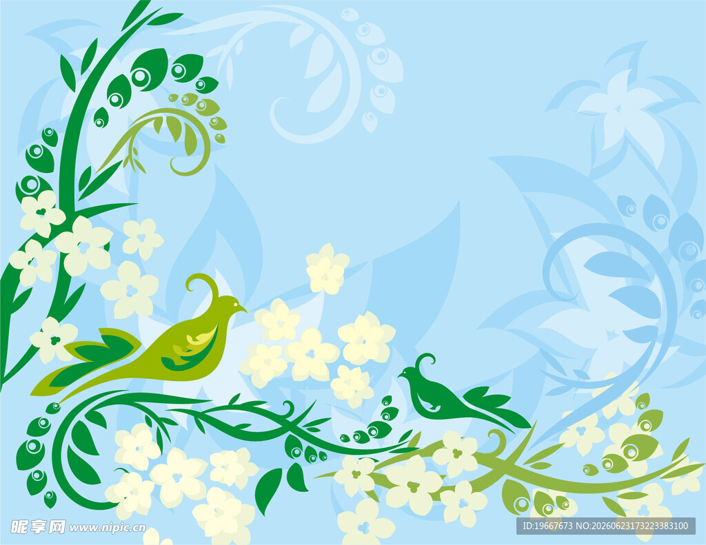 花鸟绘景清新自然风尚