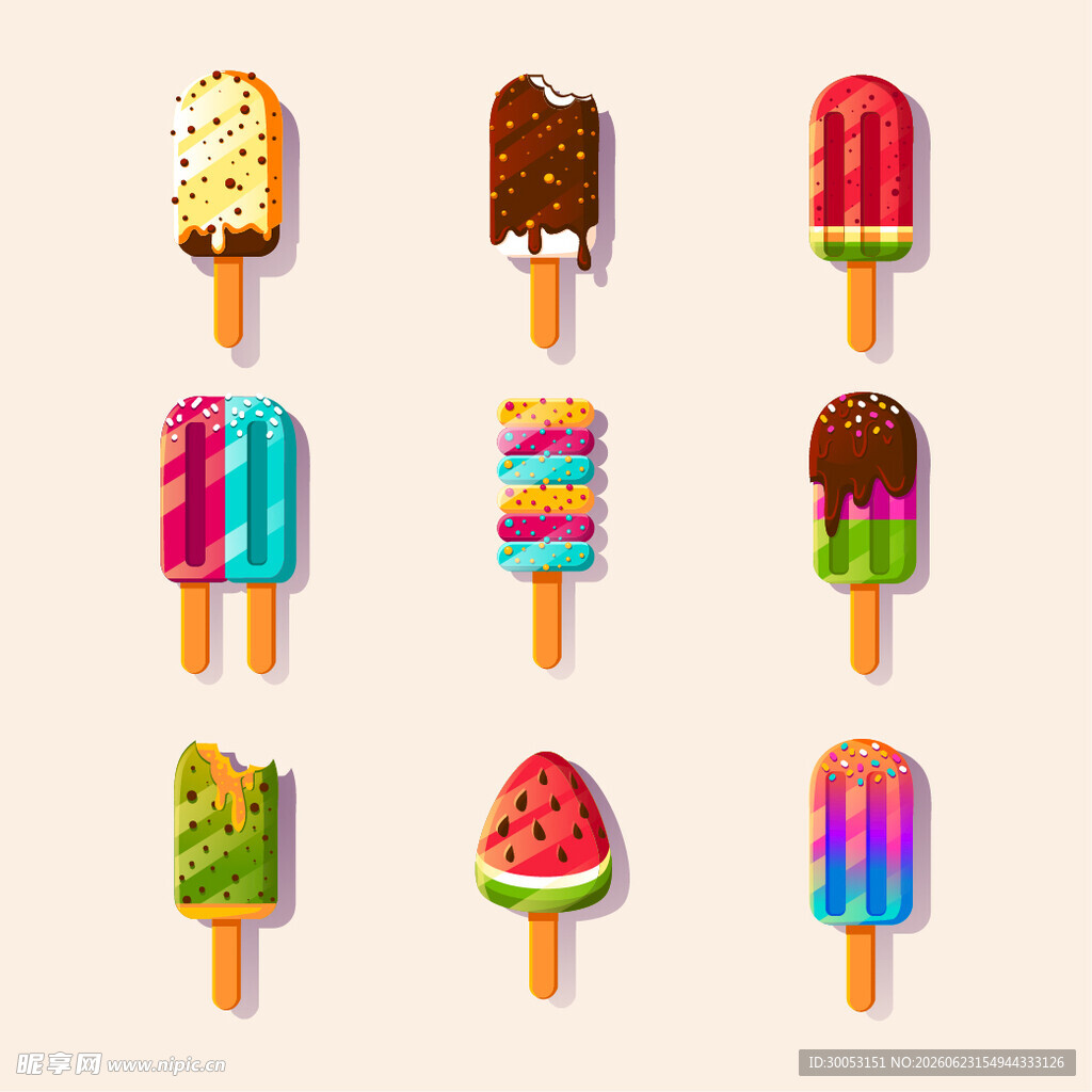 多彩美味冰淇淋插画集合