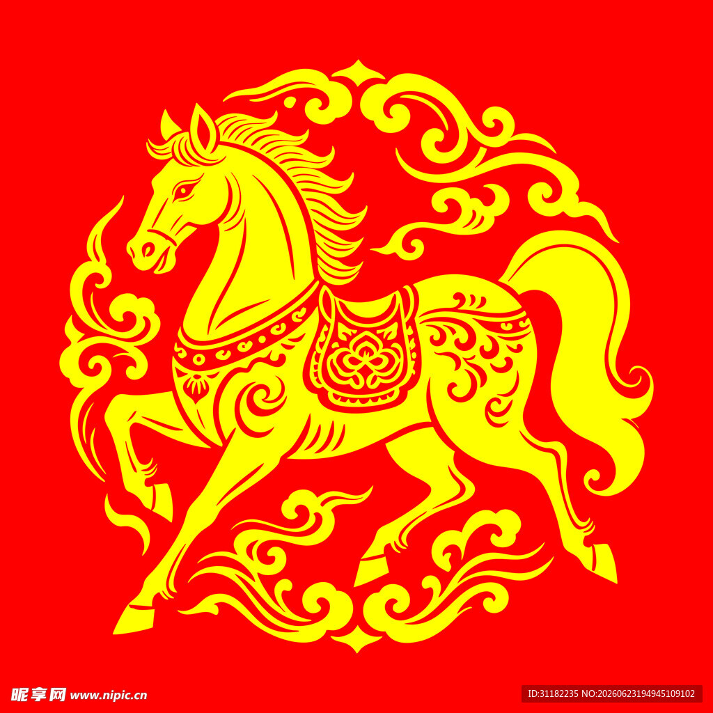金色骏马祥瑞图案
