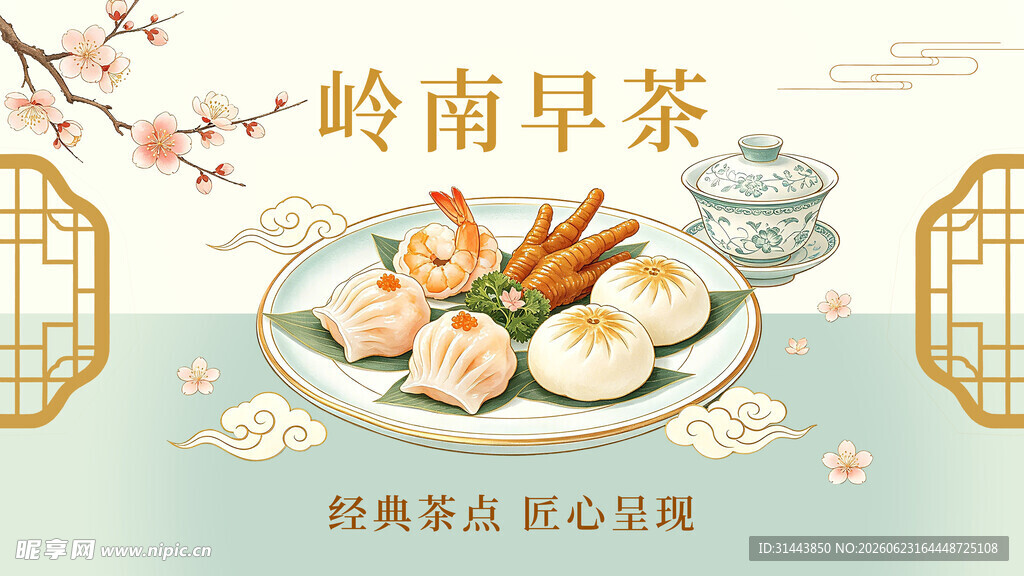 岭南早茶美食海报 中式茶点心