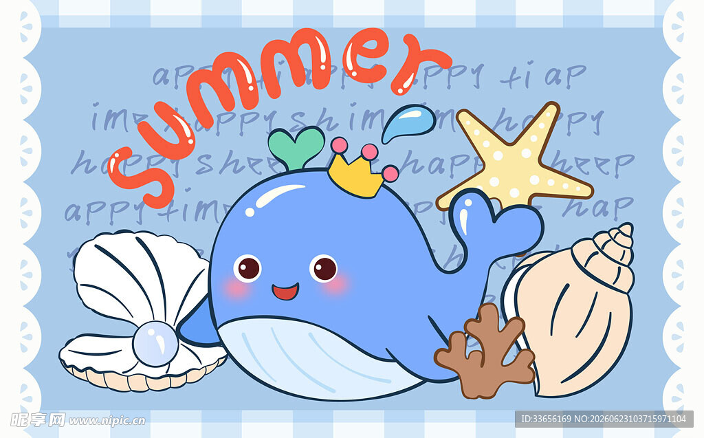 夏日海洋鲸鱼卡通插画