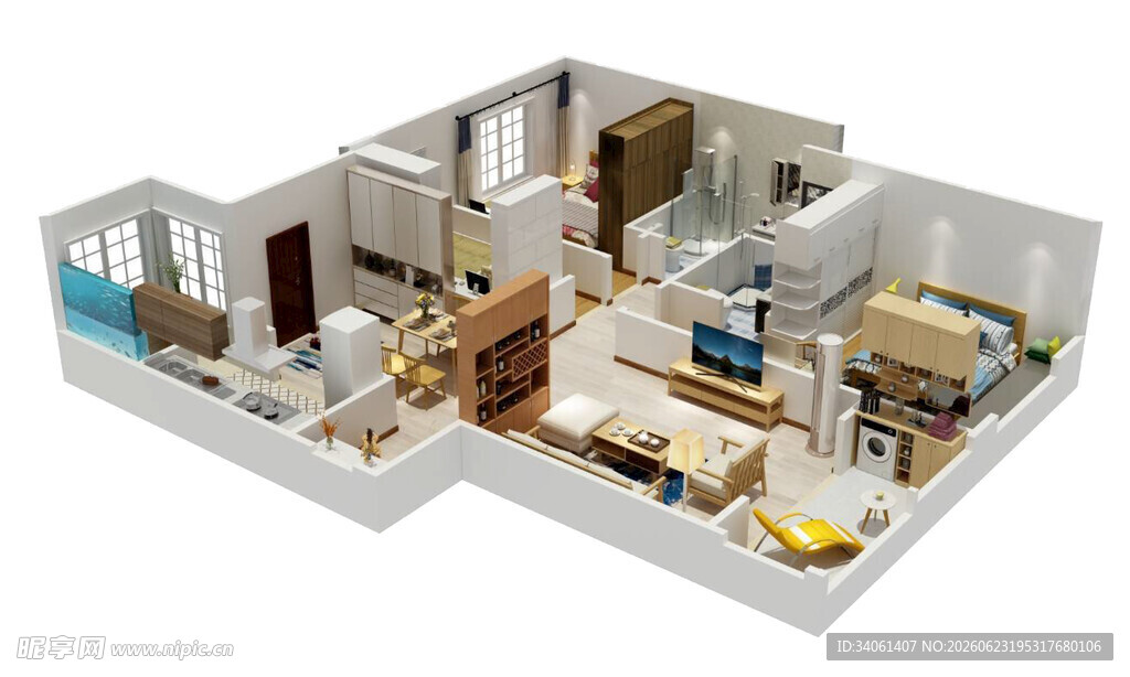 现代简约风房屋3D户型图