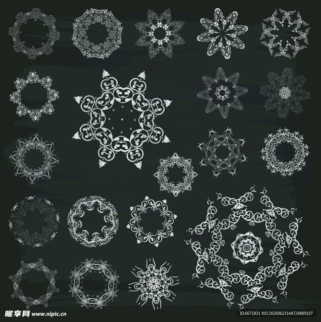 精美手绘雪花图案集合