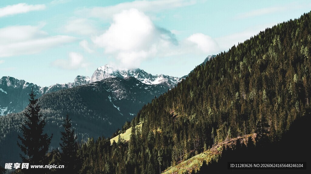 山间美景绿意盎然的山峦