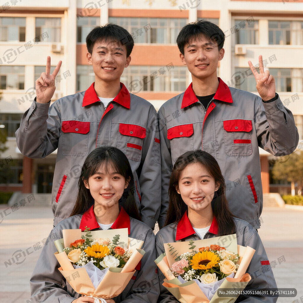 要一幅专科学院4个人穿灰色工作