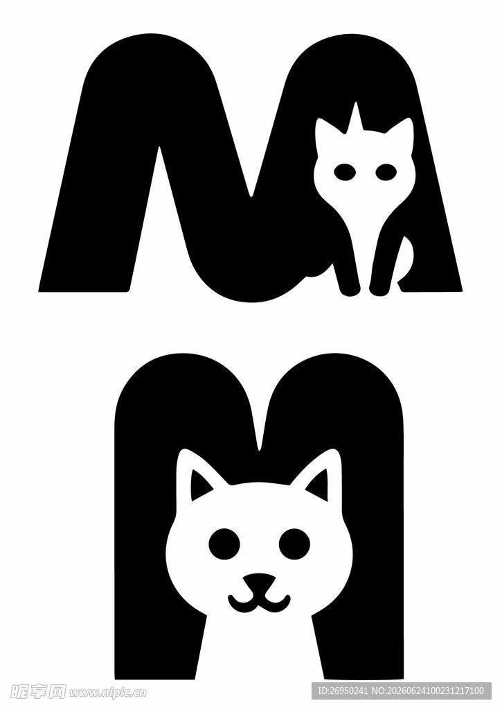 猫咪主题字母M创意设计