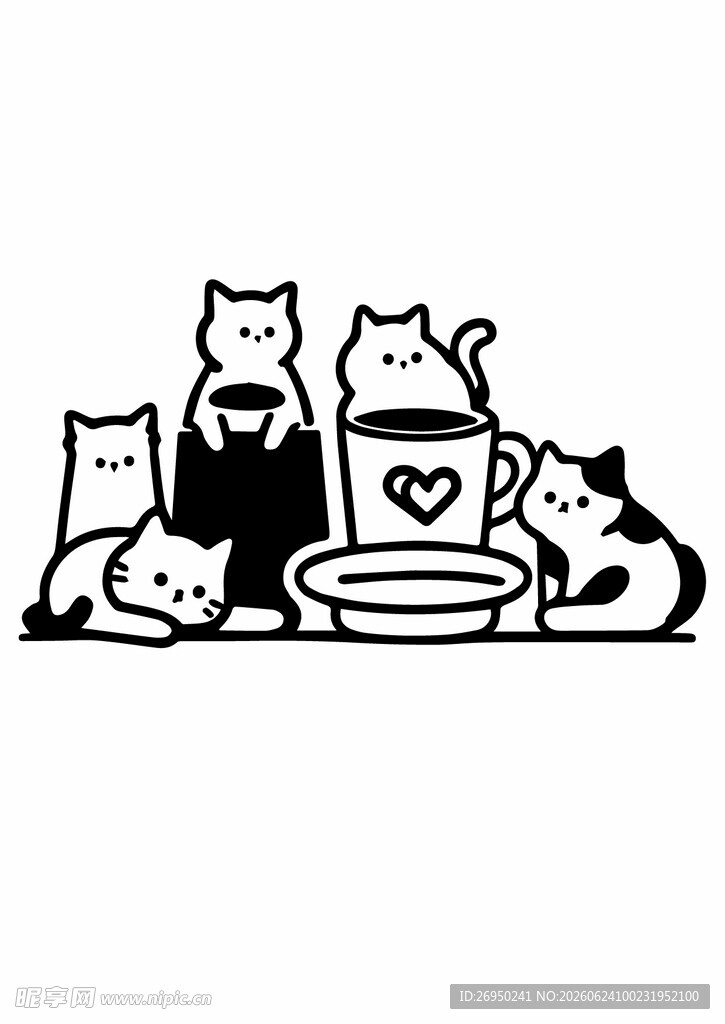 可爱猫咪围绕爱心水盆