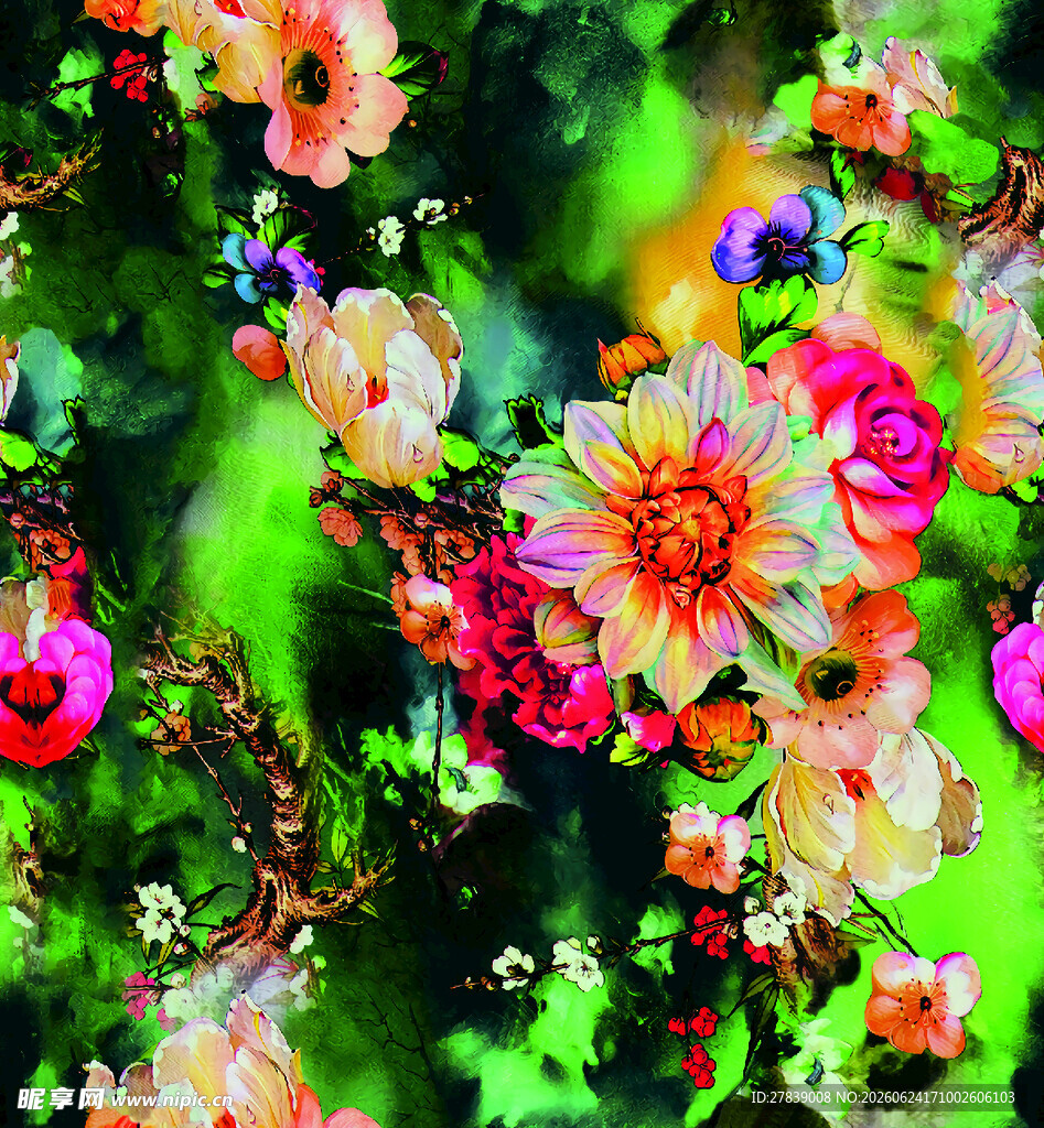 绚丽多彩花卉艺术画作