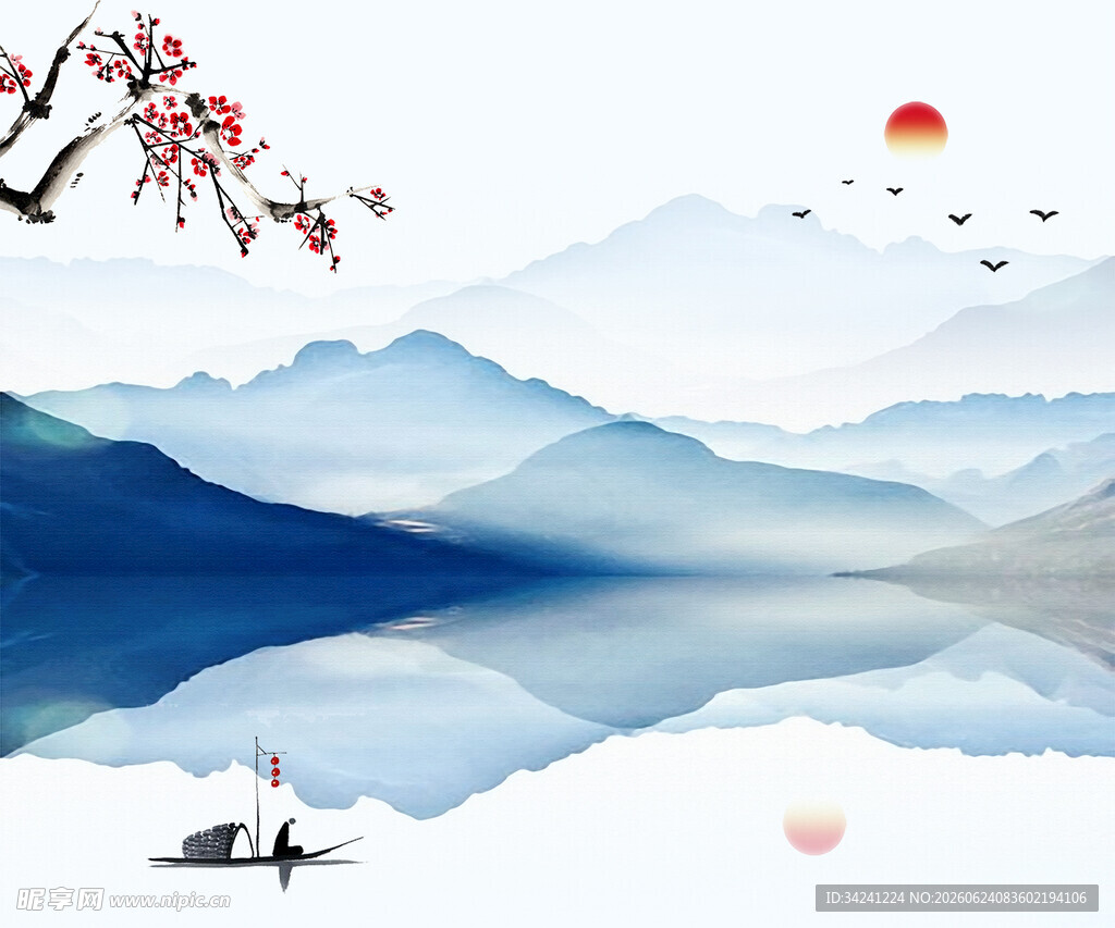 中国山水风景装饰古风画