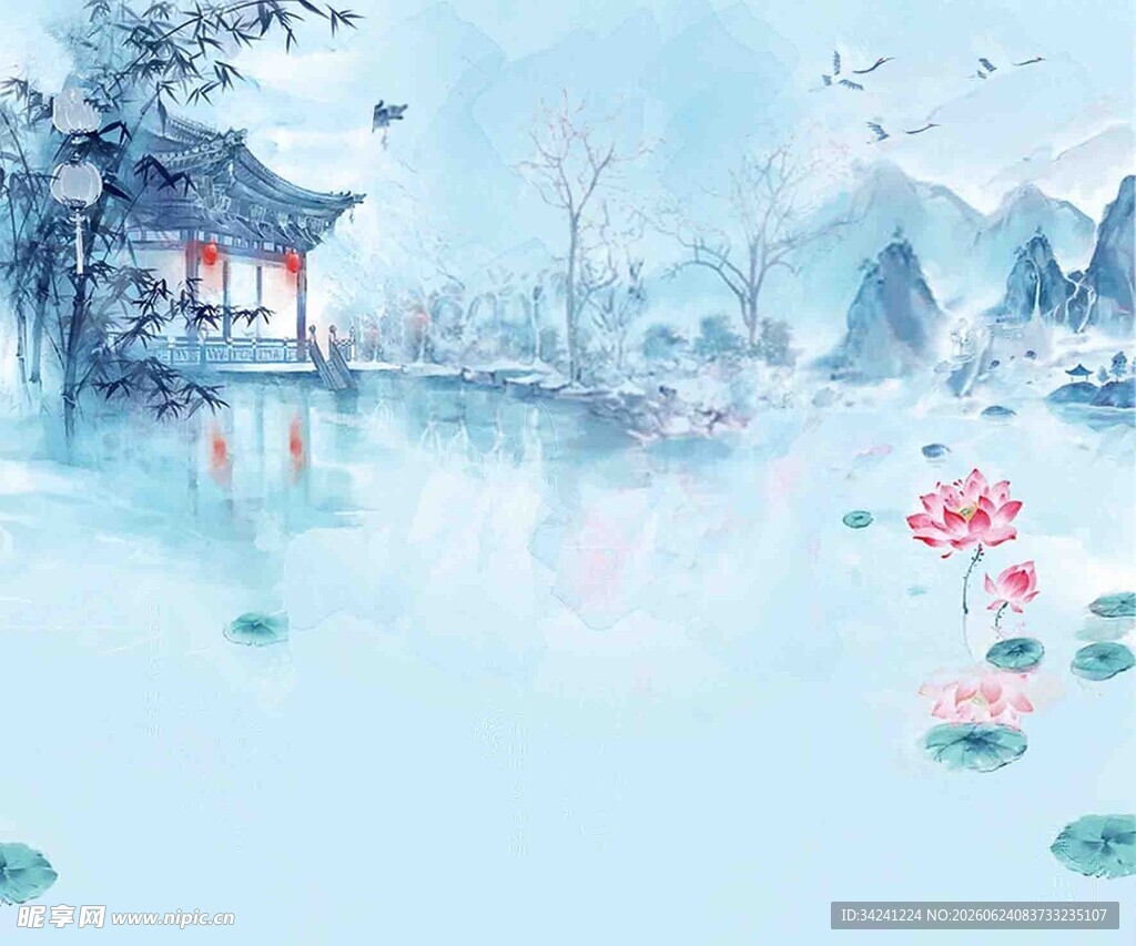 中国山水风景装饰古风画