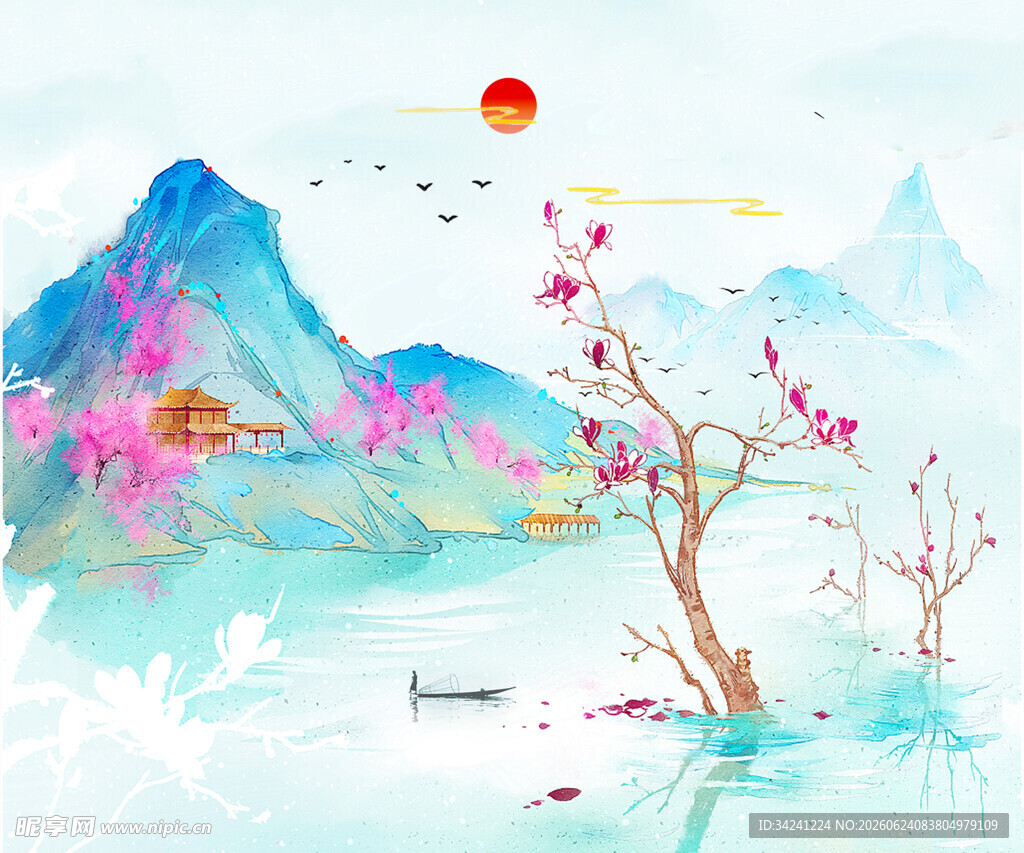中国山水风景装饰古风画