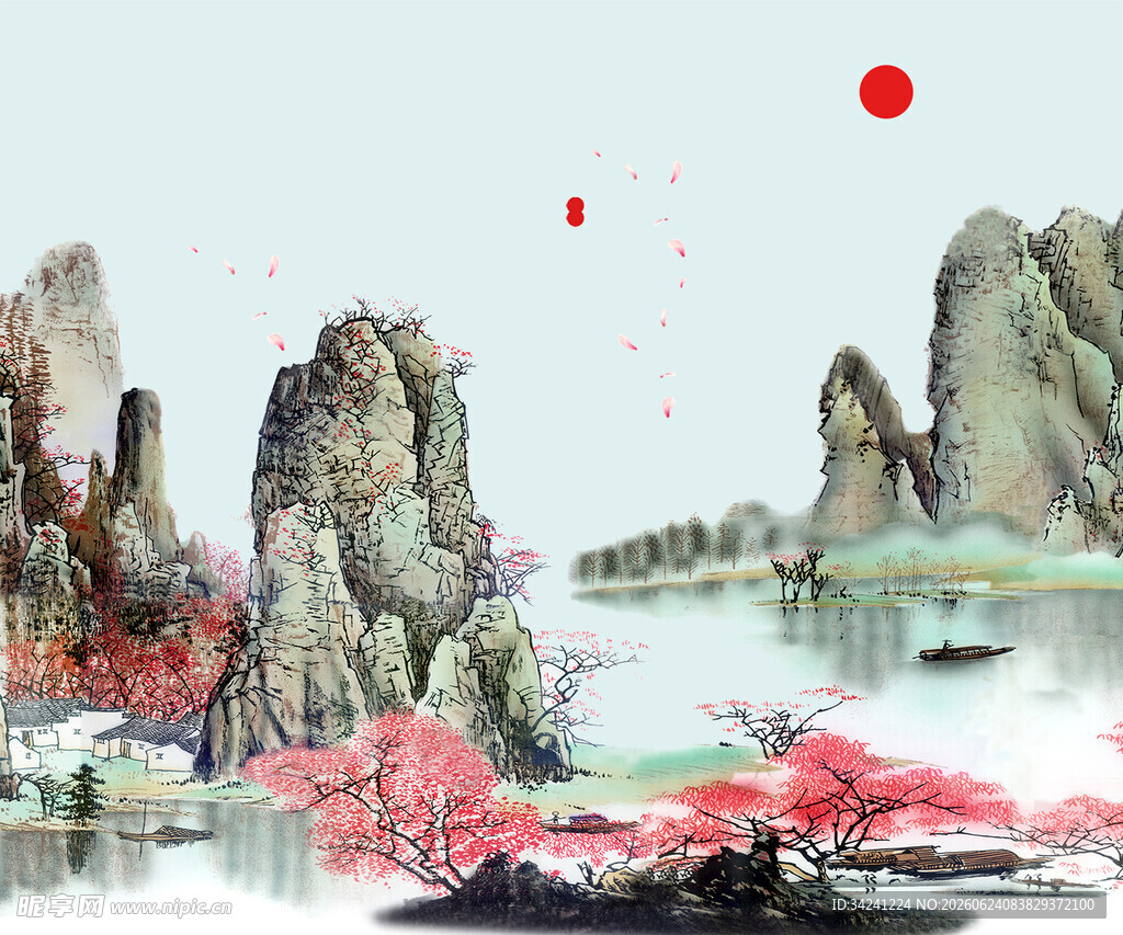 中国山水风景装饰古风画