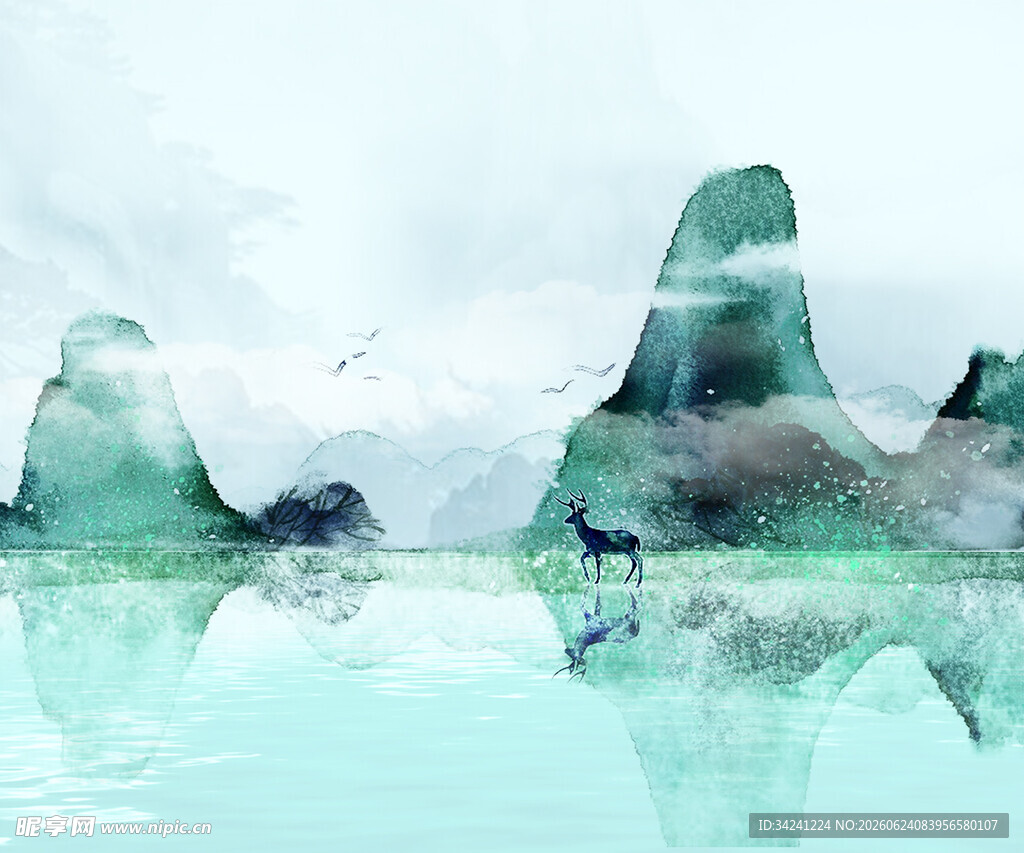 中国山水风景装饰古风画
