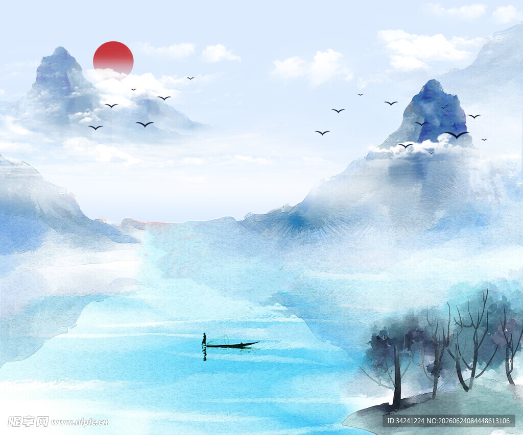 中国山水风景装饰古风画