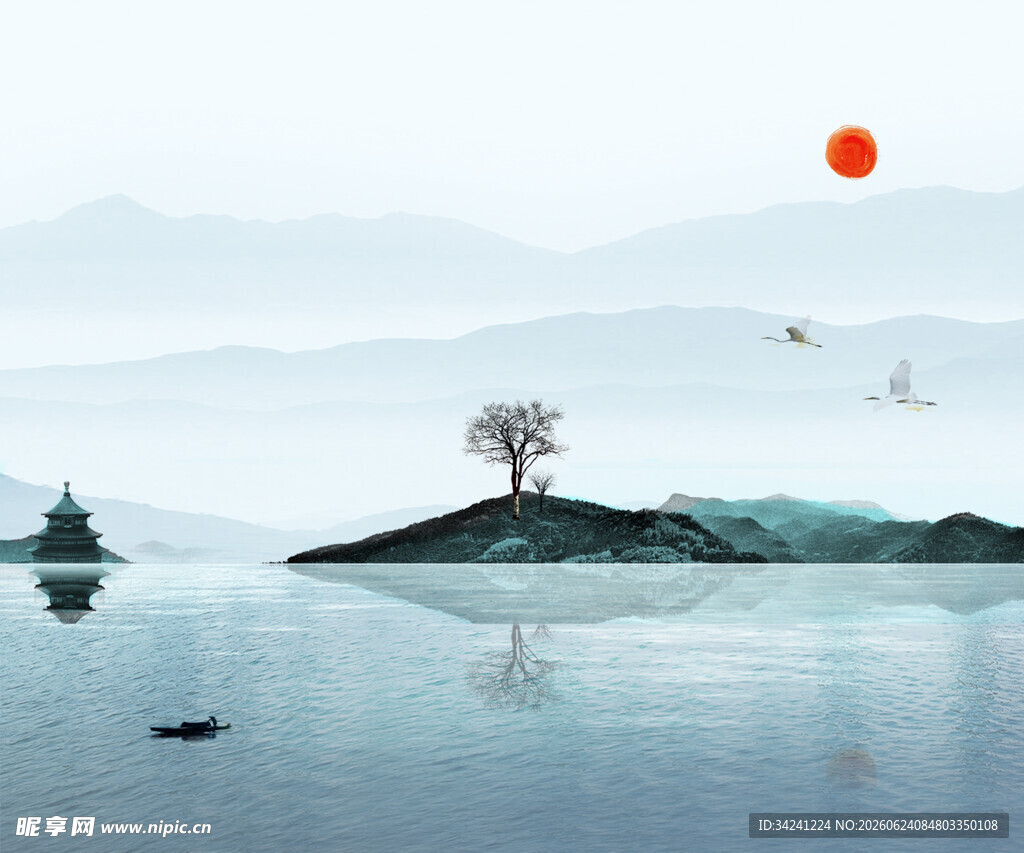 中国山水风景装饰古风画